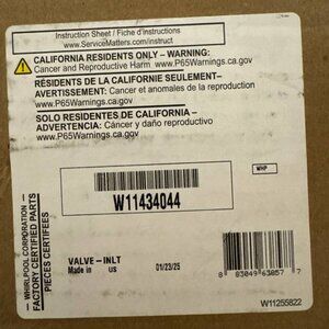 New Genuine OEM Whirlpool Dishwasher Water Inlet Valve W11434044